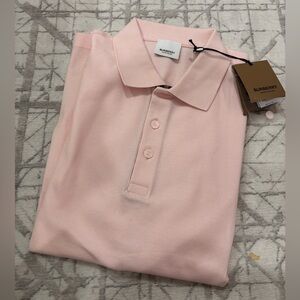 New Burberry Hartford Classic Check Men Polo Size Small Color Alabaster Pink